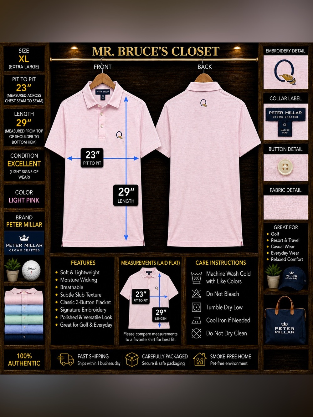 Peter Millar Light Pink Men’s Polo Shirt with Embroidered Logo